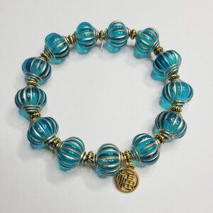 NWT Chinese Lantern Good Luck Fortune Charm Bracelet Green Blue Gold Stretch